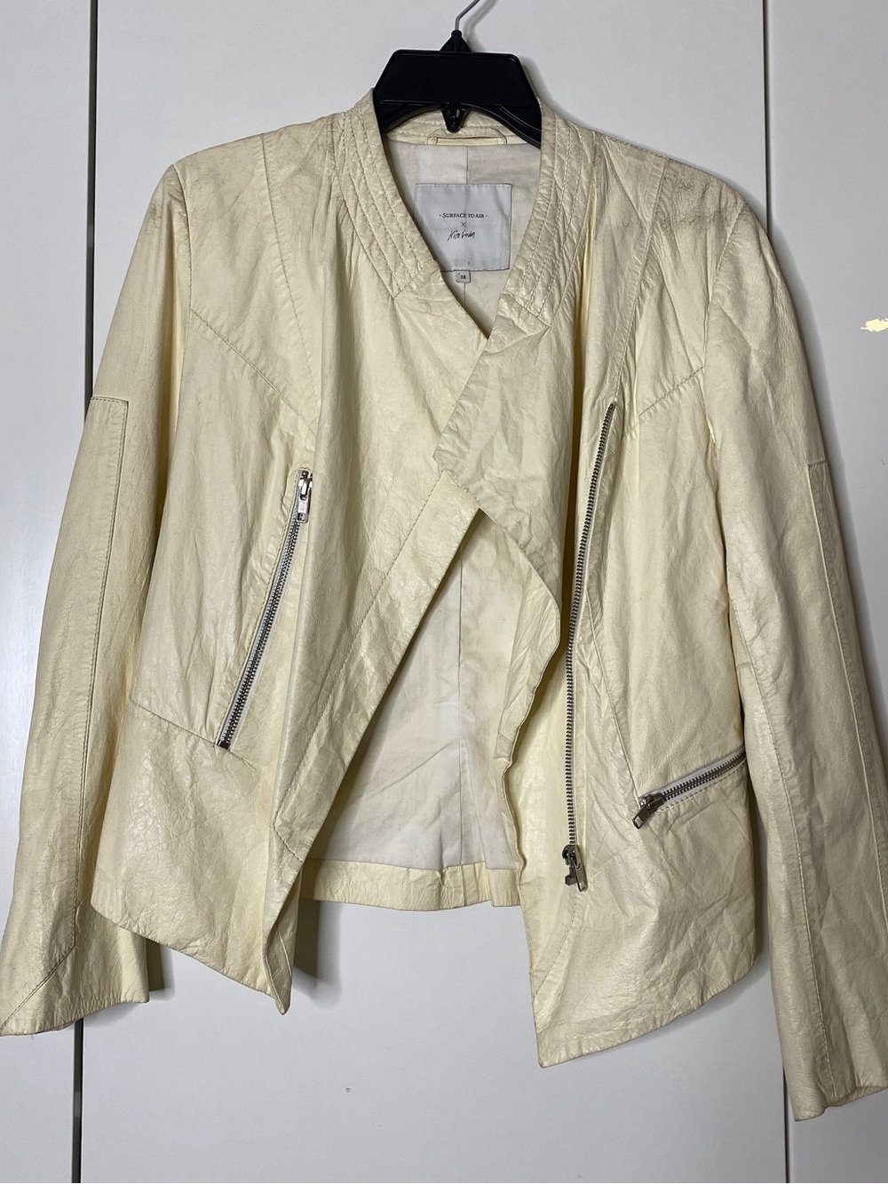 Surface to Air x Kim Gordon Cream Leather Moto Jacket 38
